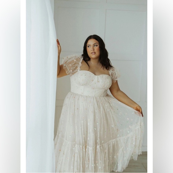 ava gowns Dresses & Skirts - Ava Gowns Daisy Dress Tan Tulle Floral Whimsical Fairytale Princess Formal Large